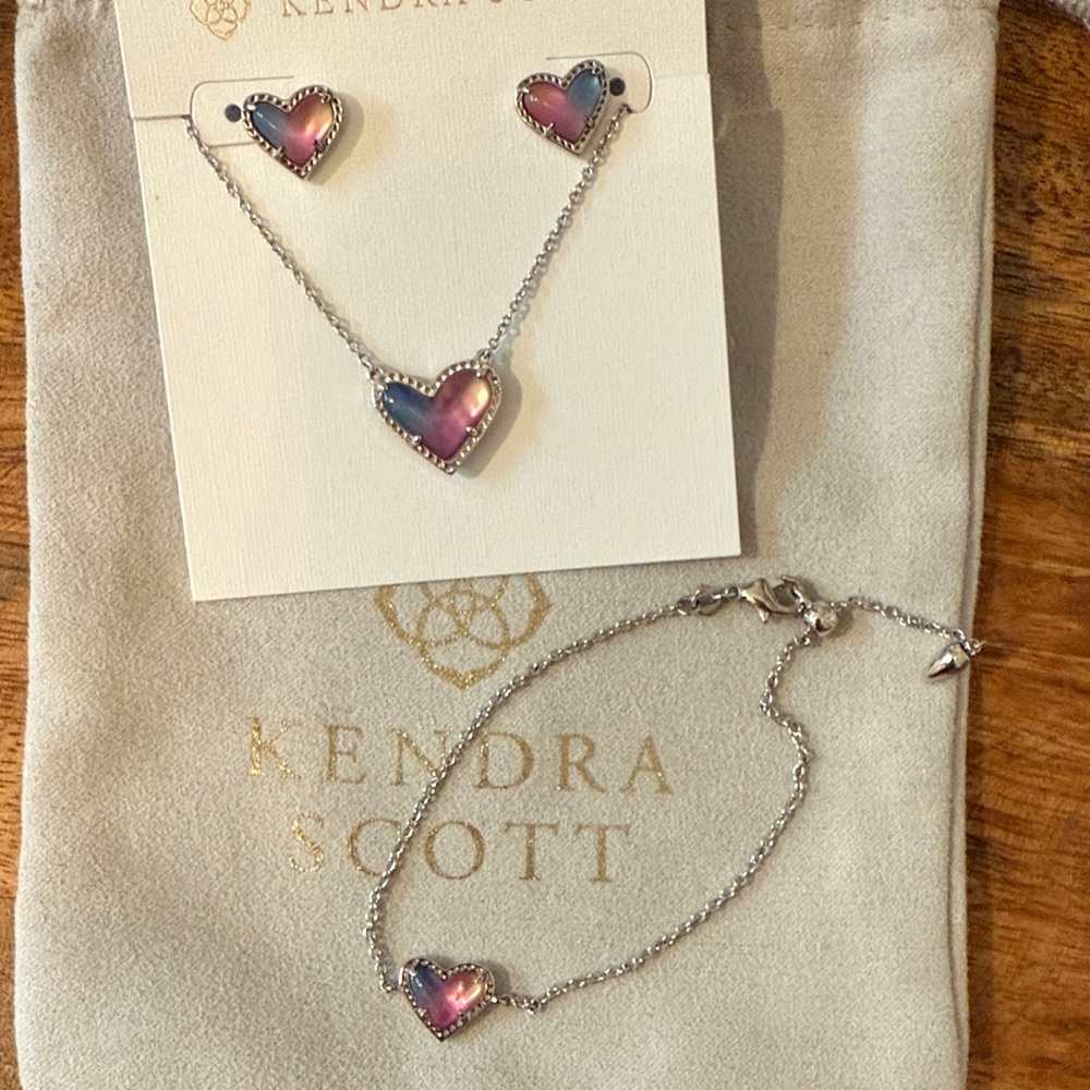 Kendra Scott Multicolor Heart Necklace, Earrings and Bracelet Set